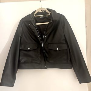 Zara faux leather cropped bomber jacket